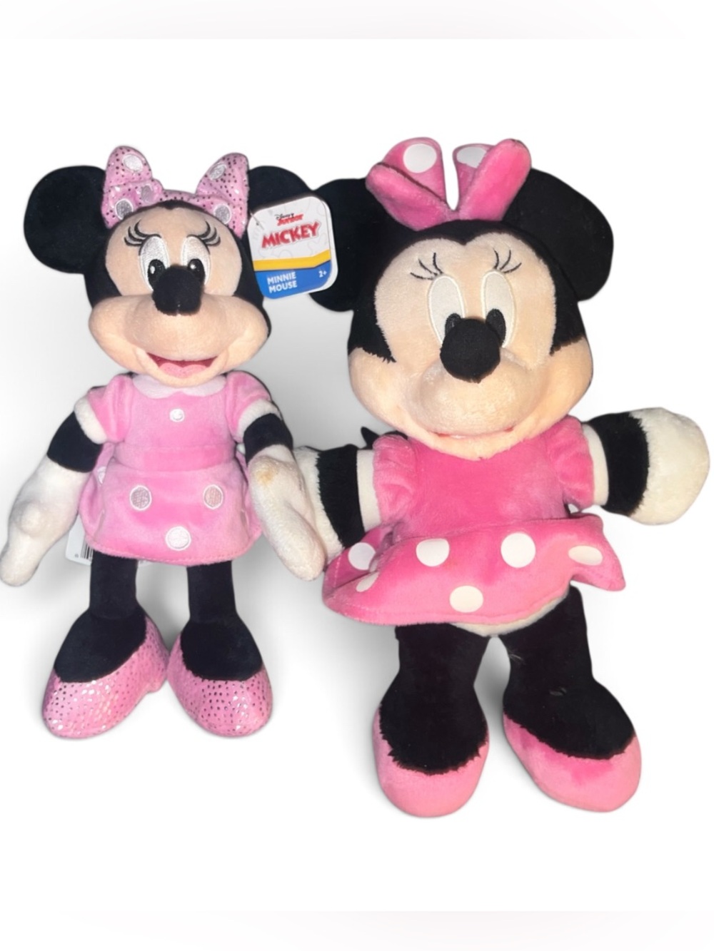Disney Minnie Mouse Plush Lot of 2 Pink Polka Dot Dress Stuffed Animals